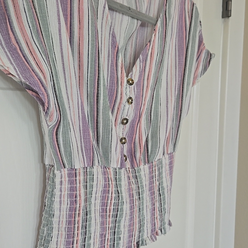 Striped V-Neck Buttoned Women's Top - Picture 6 of 9